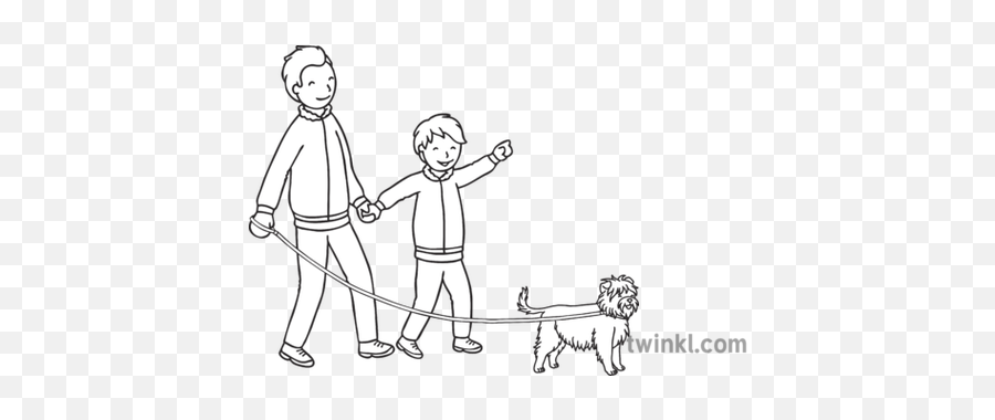 Family Walking Their Dog Black And - Line Art Png,Family Walking Png