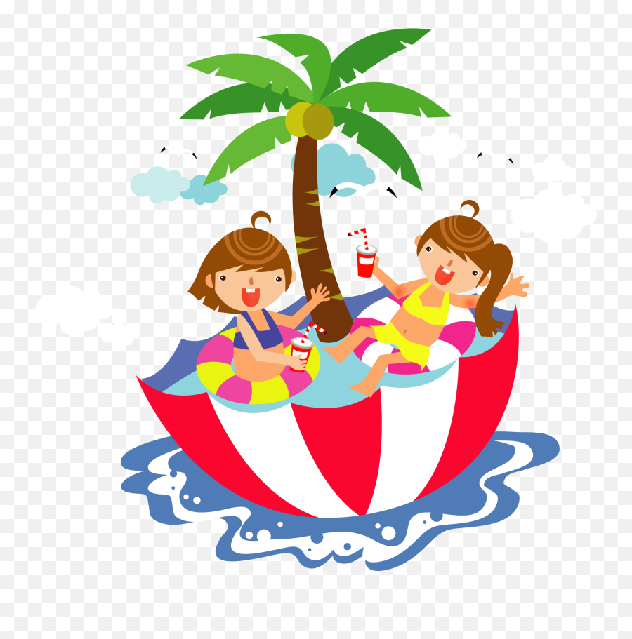 Pool Umbrella Cliparts - Swimming Girls Cartoon Png Clip Art,Swimming Clipart Png