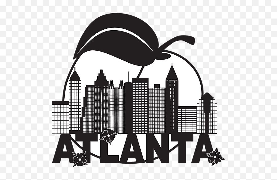 Atlanta Skyline Peach Dogwood Black White Text Illustration Greeting Card - Black Clipart Atlanta Skyline Png,Atlanta Skyline Png