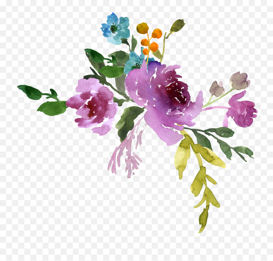 Watercolor Flowers Blue Png - Watercolor Flowers Transparent Background,Watercolor Flowers Transparent Background