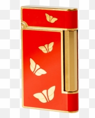 1970s Bulgari Chinoiserie Red Lacquer Gold Butterfly Lighter - Lovely Png,Gold Butterfly Png