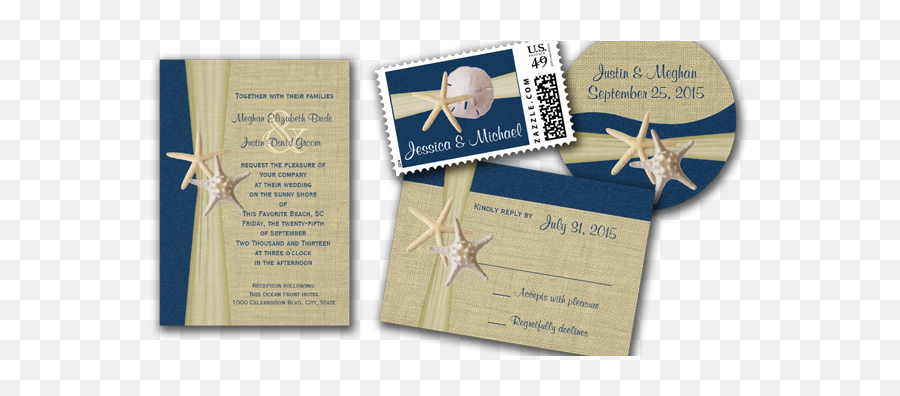 Wedding Cards And Gifts Navy Blue Burlap Starfish Beach - Wedding Invitation Png,Blue Starfish Logo