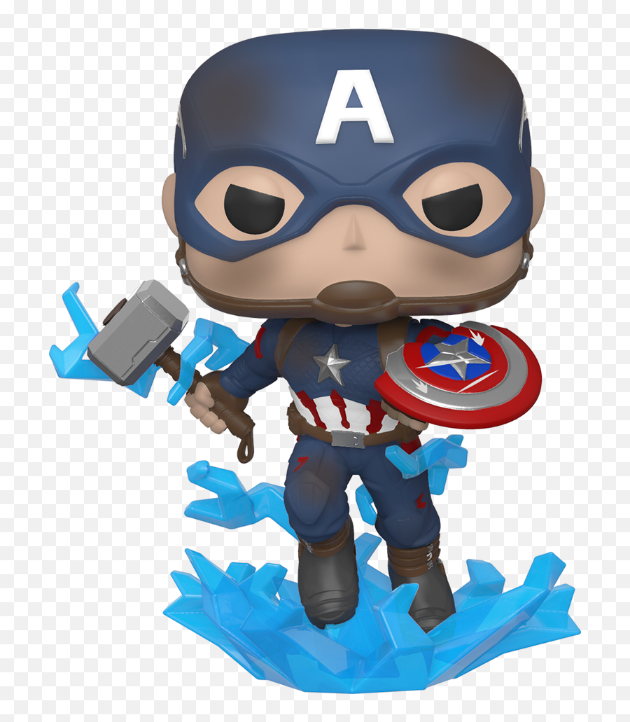 Pop Marvel Avengers Endgame Captain America With Broken Shield And Mjolnir - Captain America Funko Mjolnir Png,Captain America Transparent Background