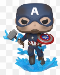 Pop Marvel Avengers Endgame Captain America With Broken Shield And Mjolnir - Captain America Funko Mjolnir Png,Captain America Transparent Background