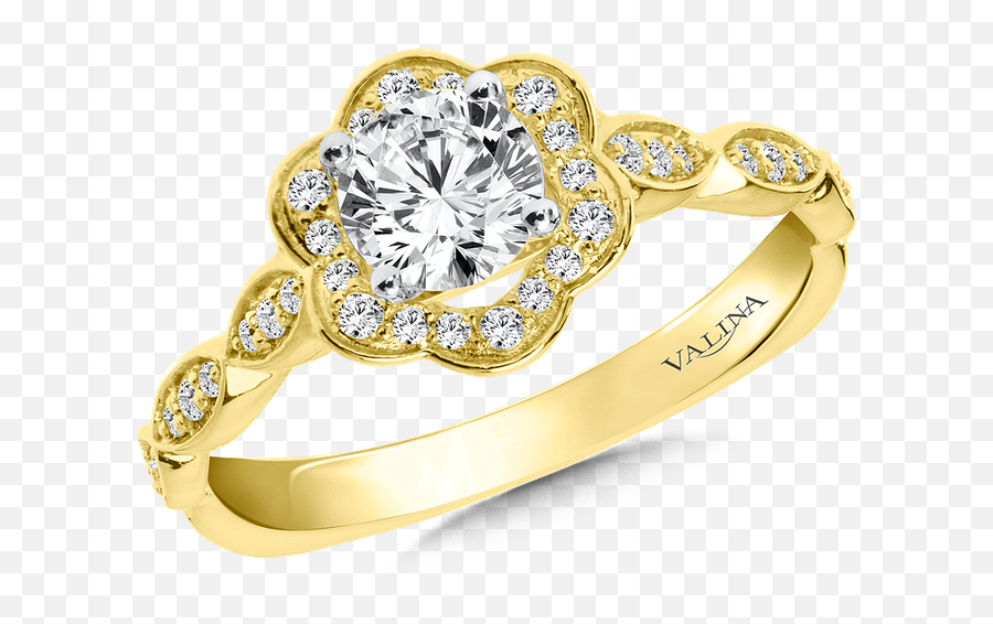 Halo Engagement Ring Mounting In 14k Yellow Gold 17 Ct Tw - Ring Png,Halo Ring Png