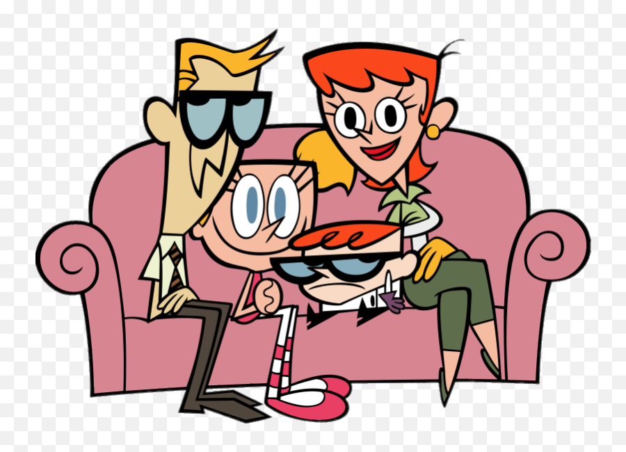 Dexter And Dee In Sofa With Parents Png