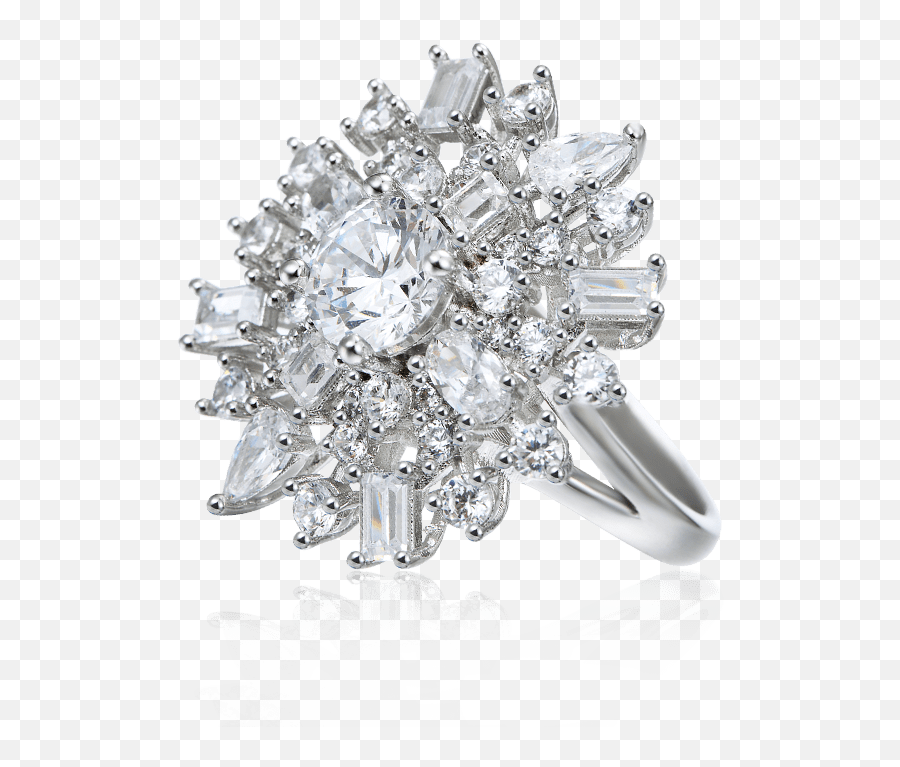 White Snowflake Ring 925 Sterling Silver With Cysrals - Solid Png,Silver Snowflake Png
