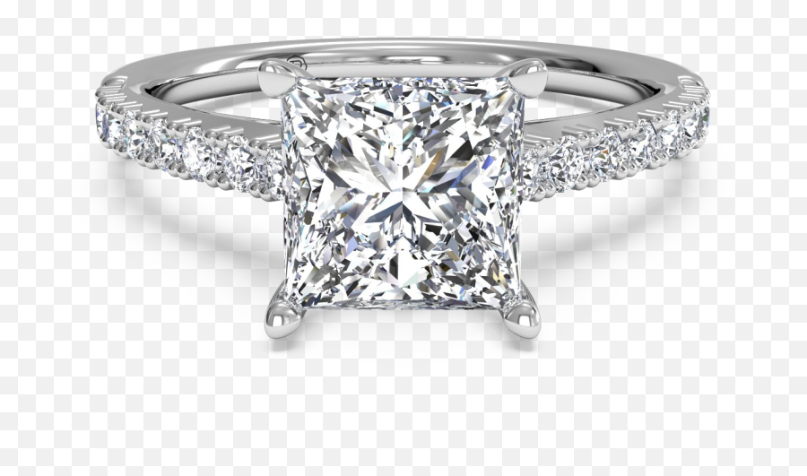 French - Set Diamond Band Engagement Ring In Platinum 023 Ctw Princess Diamond Engagement Rings Png,Diamond Sparkle Png