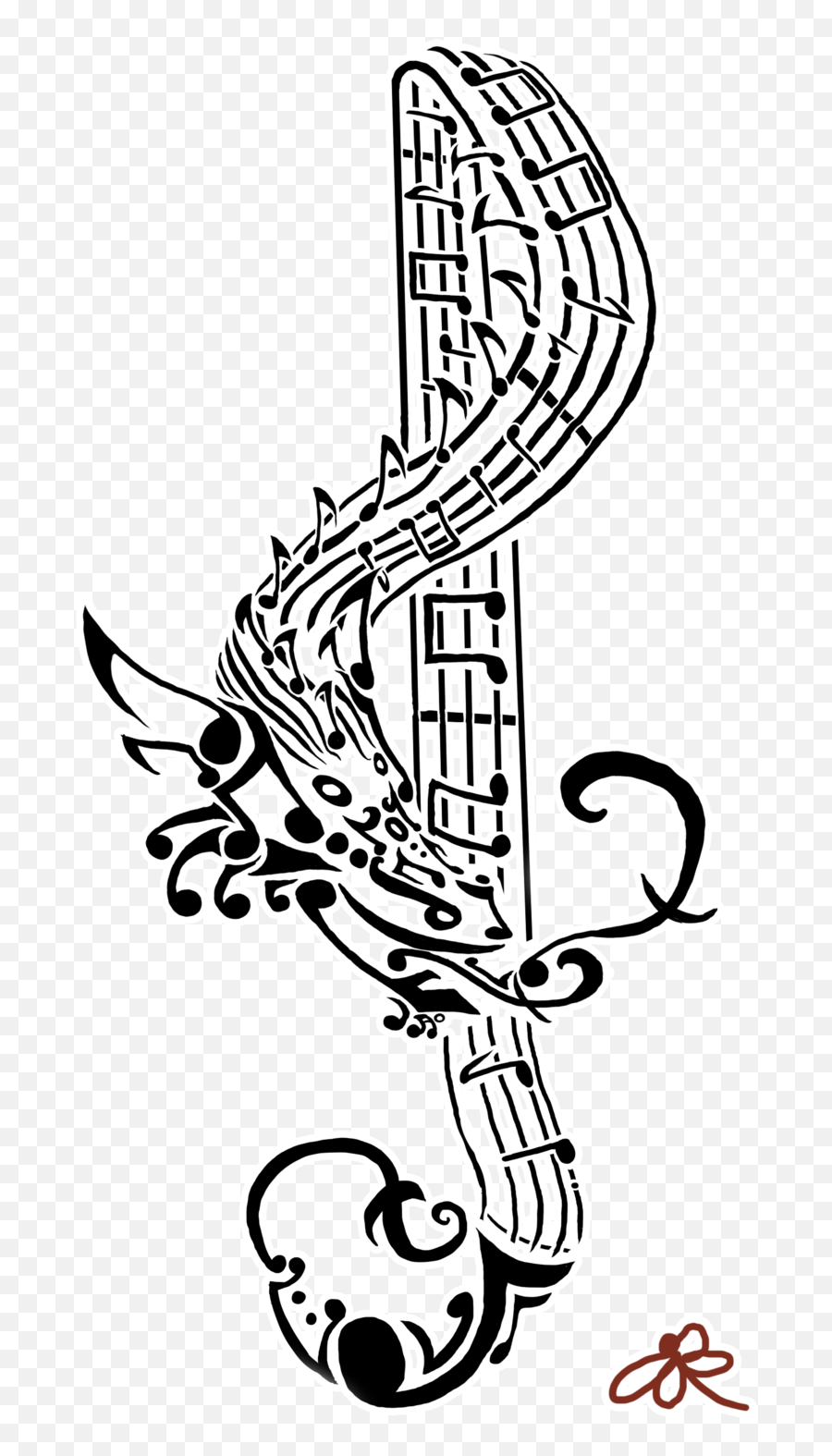 Tattoo Musical Note Art Flash - Treble Clef Png Download Tribal Music Tattoo Designs,Treble Clef Png