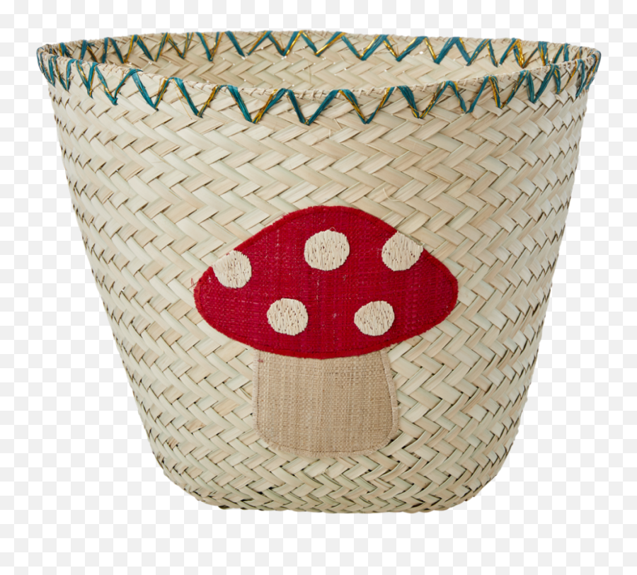 Raffia Storage Basket Embroidered Toadstool Rice Dk - Rice Raffia Basket With Mushroom Embroidery Natural Png,Toadstool Png