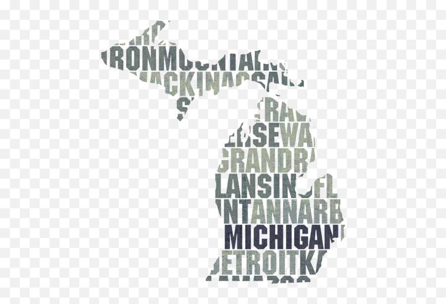 Michigan State Outline Word Map Greeting Card - Poster Png,Michigan Outline Png