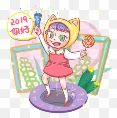 2019 Hello Girl Celebrate Png And Psd - Cartoon