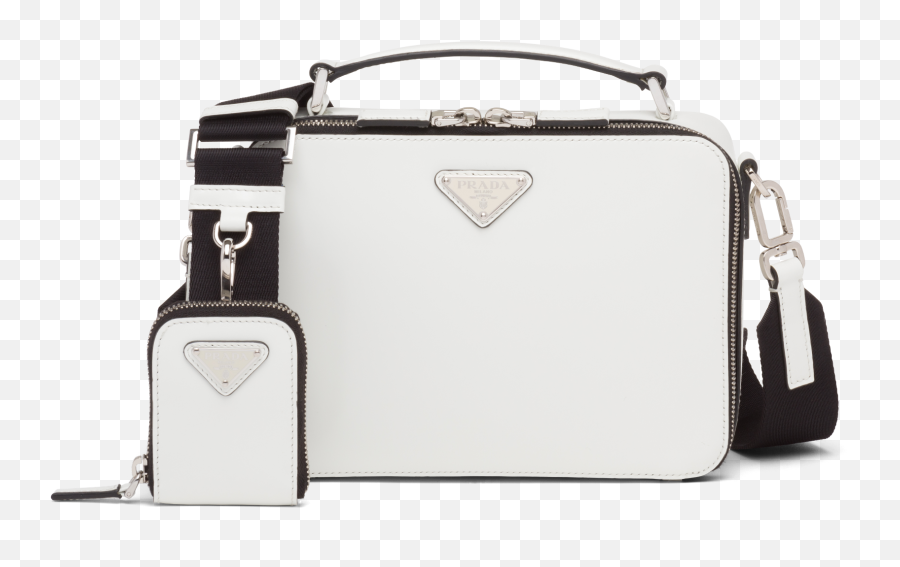 White Prada Brique Brushed Leather Bag - Top Handle Handbag Png,90s Icon Male