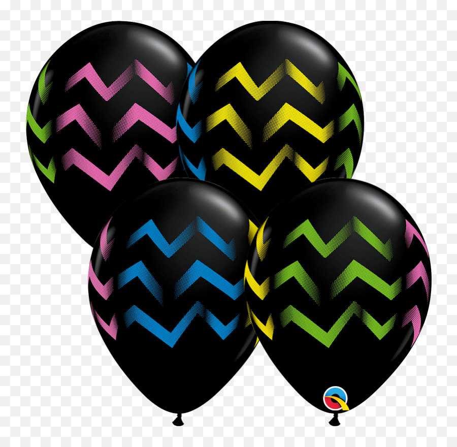 11 Colorful Chevron Stripes Onyx Black Latex Balloons - Balloon Png,Black Balloons Png