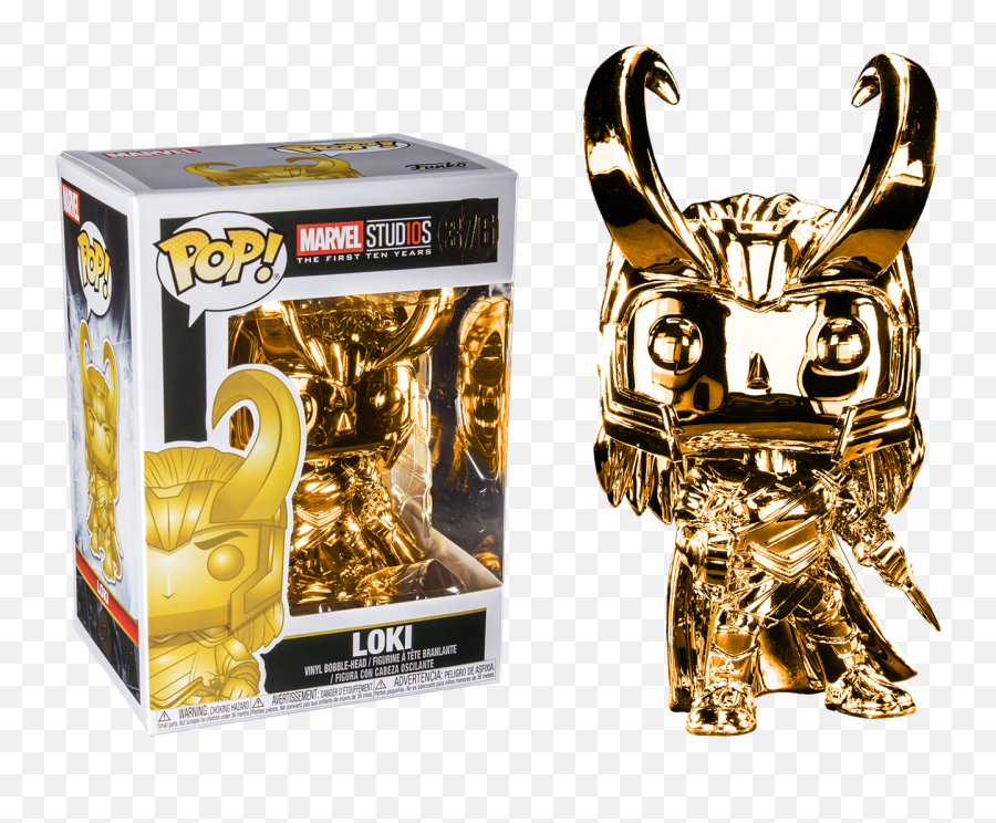 Marvel Studios The First Ten Years - Loki Gold Chrome Pop Funko Pop Loki Chrome Png,Marvel Studios Logo Png