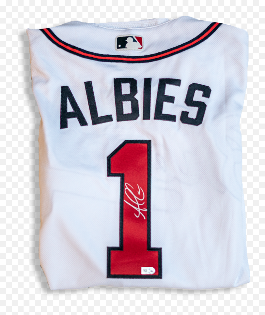 Ozzie Albies Autographed Atlanta Braves Authentic Home White Jersey - Major League Baseball Logo Png,Atlanta Braves Logo Png