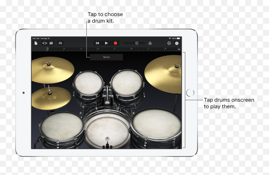 Play The Drums In Garageband For Ipad - Garage Band Drum Parts Png,Drum Set Png