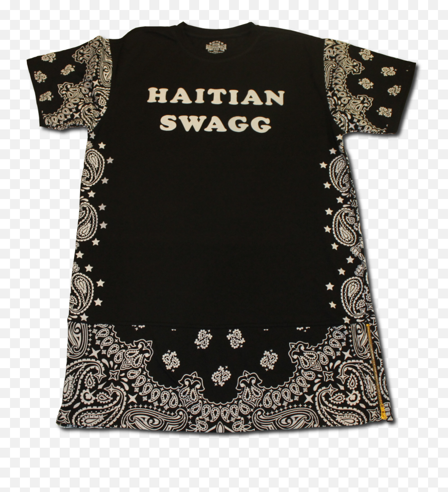 Haitian Swagg Black Bandana Print Extended Tee W Gold Zipper - Bandana Print Png,Black Bandana Png