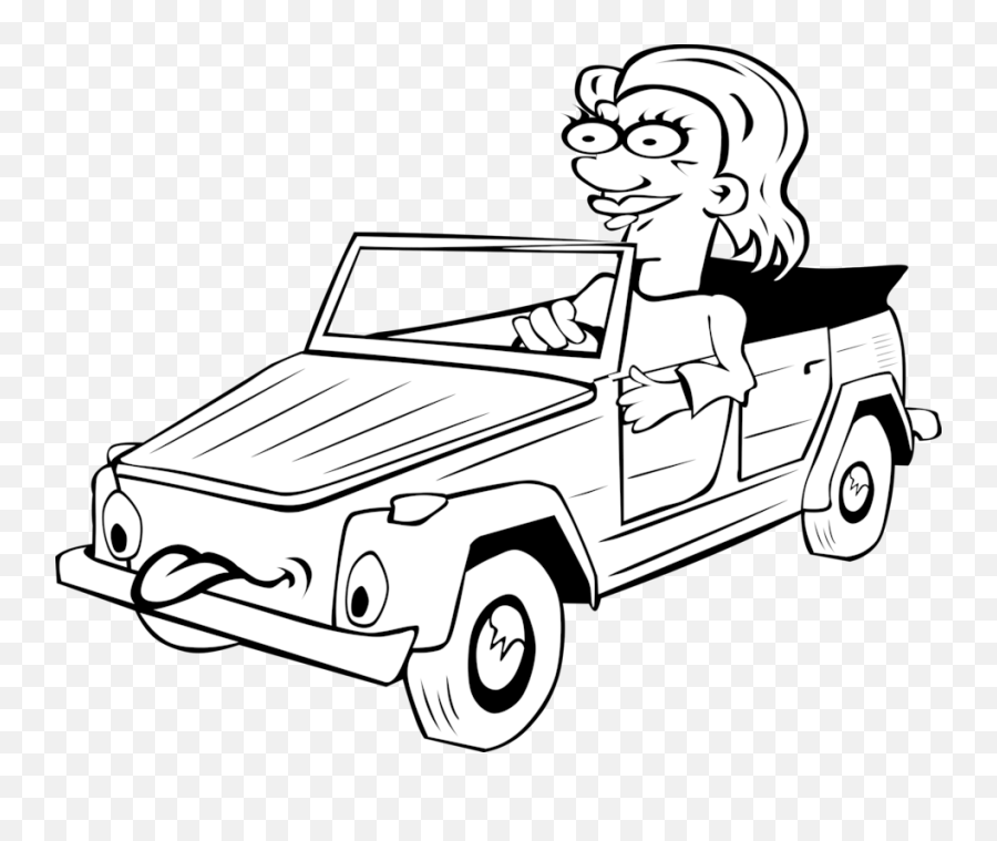 Girl Driving Car Cartoon Outline Clip Art - Car Cartoon Png,Car Driving Png