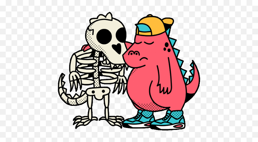 Sad Dinosaur Comforting Skeleton Sticker - Gerald The Scary Png,Skeleton Icon Tumblr