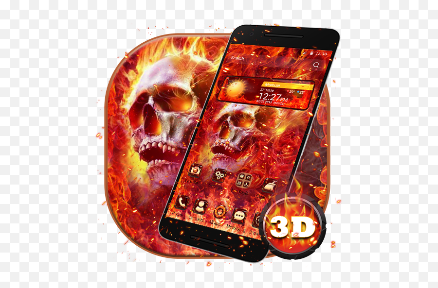 3d Red Fire Skull Glass Theme Apk 112 - Download Apk Smartphone Png,Red Skull Icon