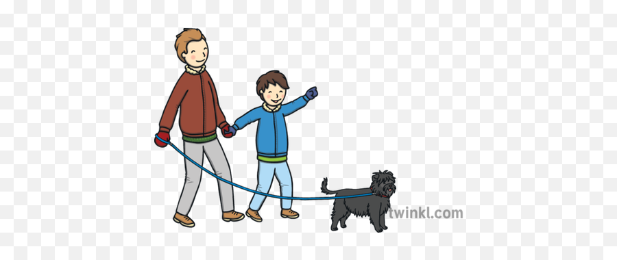Family Walking Their Dog Illustration - Boy Holding Hand Png,Family Walking Png