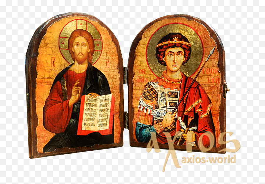 The Icon Under Old Days Savior And Saint George - Religious Item Png,Icon Of St George