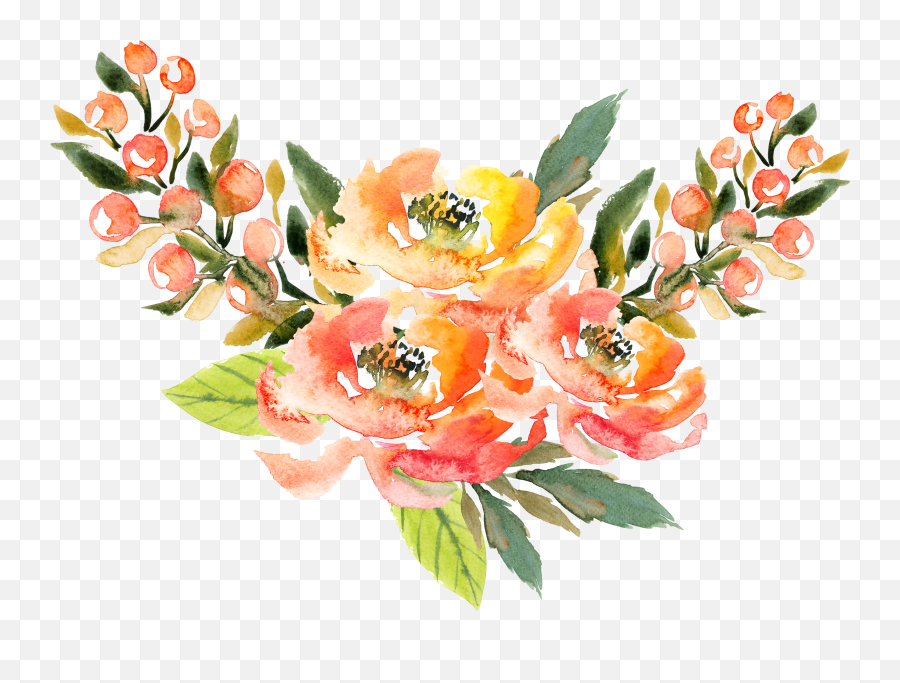 Download Hd Flower Patterns - Orange Watercolor Flower Transparent Png,Orange Flowers Png