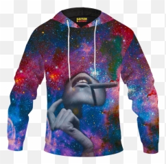 Woman Smoking Blunt Vibrant Galaxy 420 Weed Adult Hoodie - Cannabis png