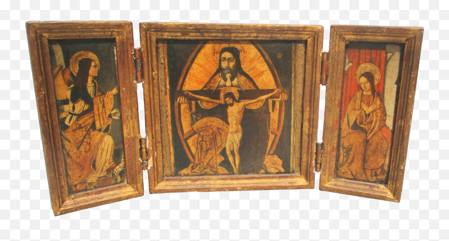 Vintage Italian Votive Triptych Of Trinity - Picture Frame Png,Official Madonna Fan Club Icon