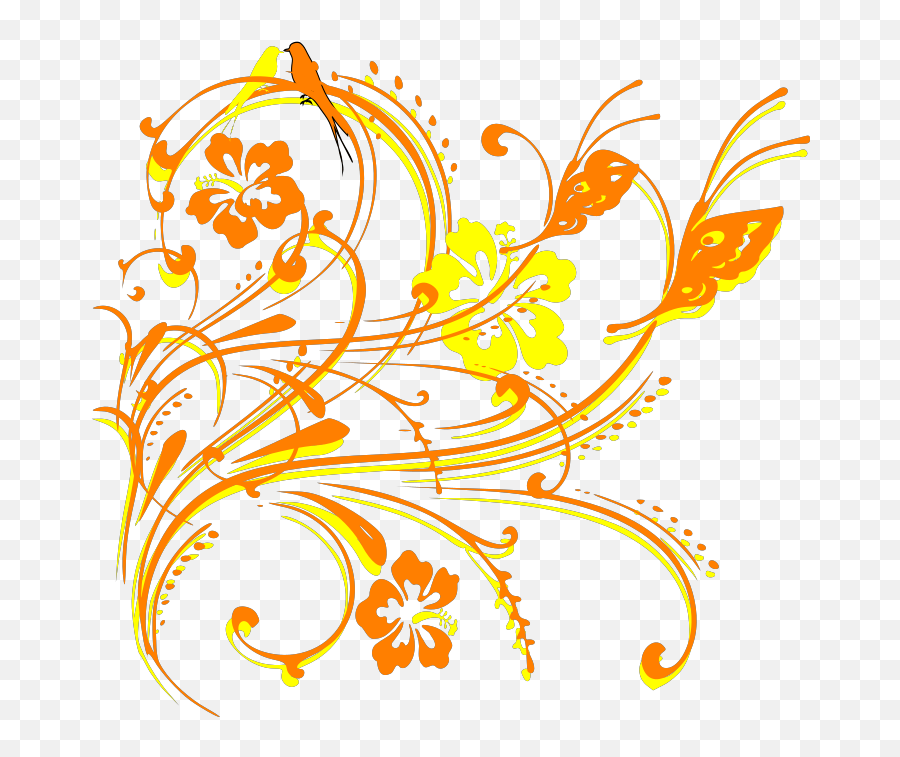 Scroll With Birds And Hibiscus Png - Corner Border Design Png,Scroll Design Png