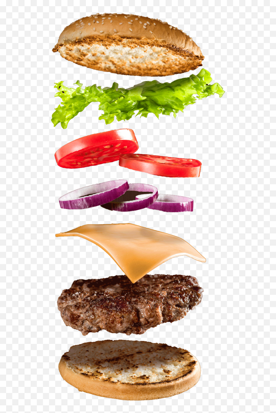 Hamburgers Png - Hamburger With Flying Ingredients Png,Hamburgers Png