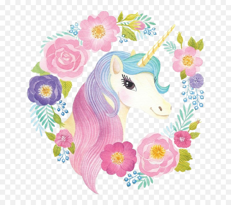 Cute Watercolor Colorful Flowercrown - Water Color Unicorn Png,Unicorn Head Png