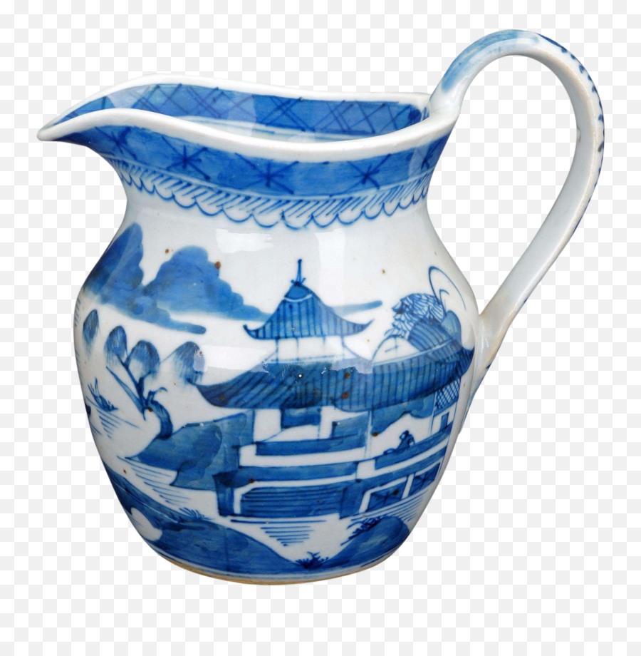 Blue And White Canton Ware Milk Jug - Porcelain Blue And White Jug Png,Milk Jug Png