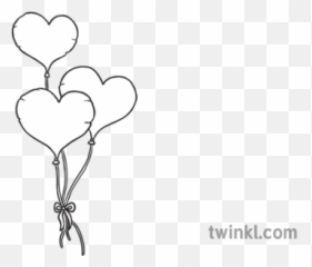 Heart Balloon Bouquet Black And White Illustration - Twinkl Afl Boots Drawings Png,Heart Balloon Png