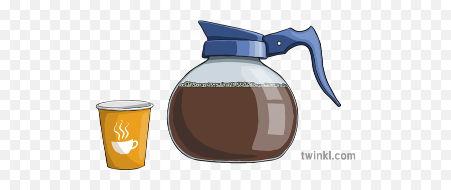 Coffee Pot With Paper Cup Illustration - Twinkl Coffee Pot Illustration Png,Coffee Pot Png