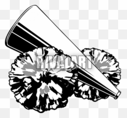 Cheer Megaphone And Poms Png Transparent - Pom Poms Cheer Black And White,Cheer Png