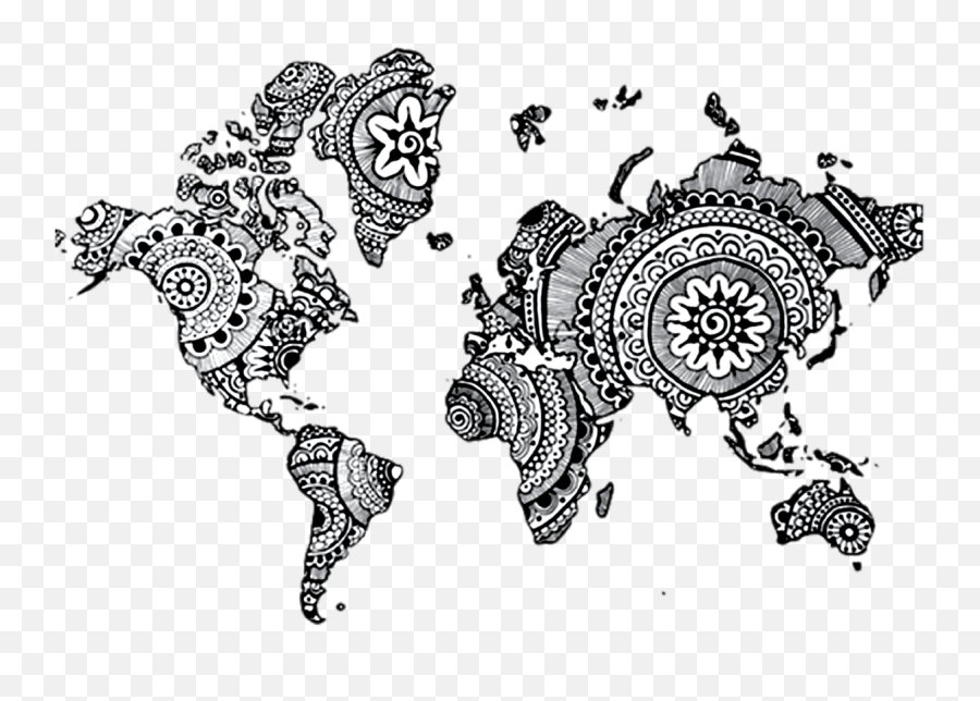 Download World Mandala Drawing Henna Map Free Clipart Hd - World Map Doodle Art Png,Henna Png