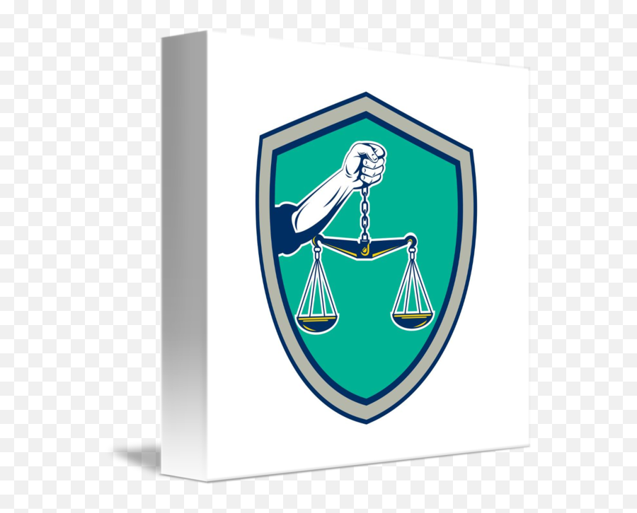 Hand Holding Weighing Scales Shield Retro By Aloysius Patrimonio - Justice Scale Hand Png,Scales Of Justice Logo