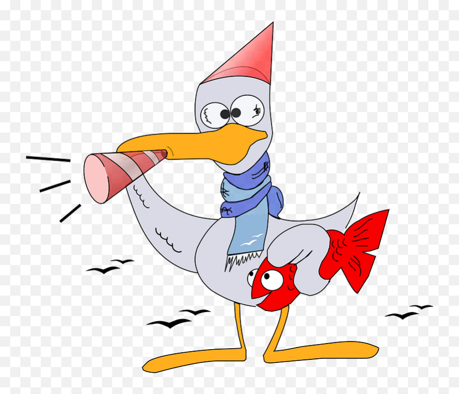 Bird Wearing A Scarf With Fish And Megaphone Clipart - Seagull Png,Megaphone Clipart Png