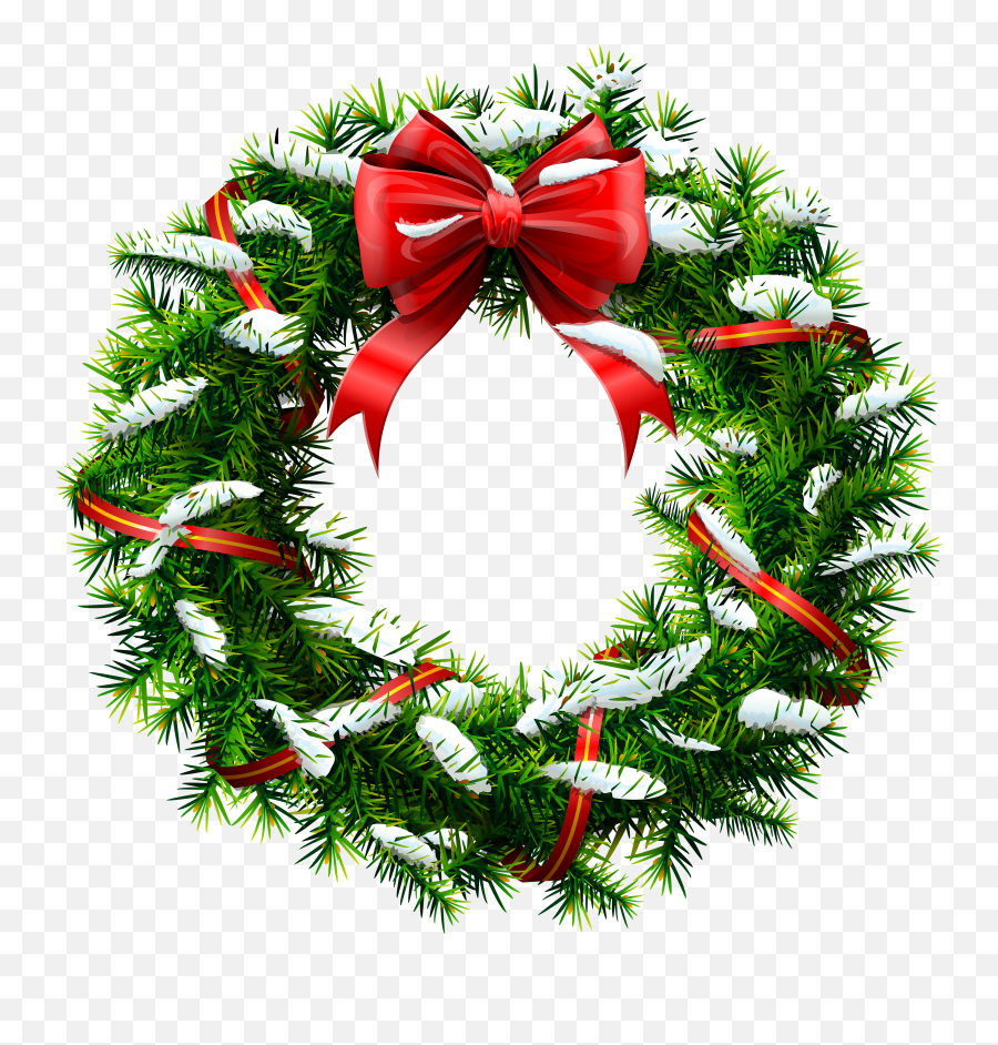 Christmas Wreath With Snow Png Clip Art - Christmas Wreath Png,Christmas Reef Png