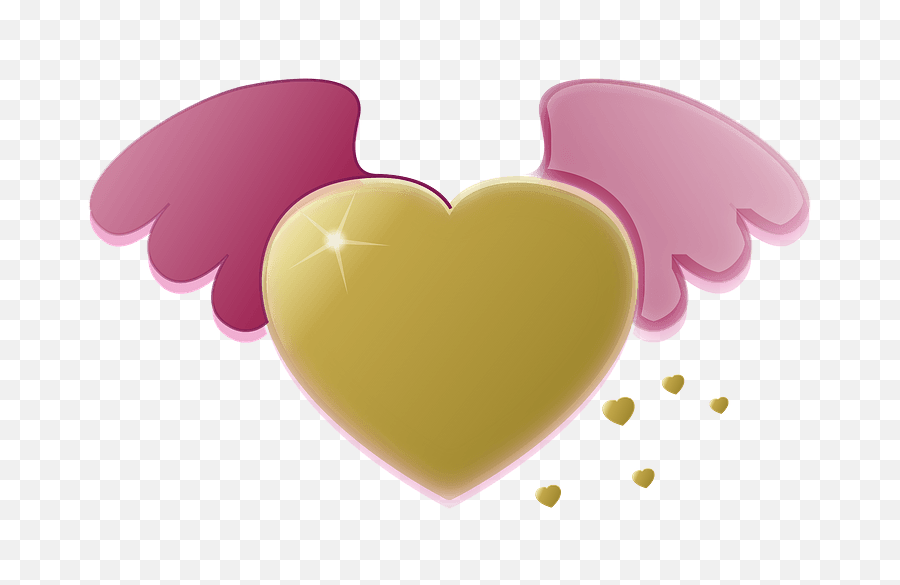 Png Gold Heart With Pink Wings - Cartoon Hearts With Wings,Gold Heart Png