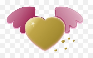 Png Gold Heart With Pink Wings - Cartoon Hearts