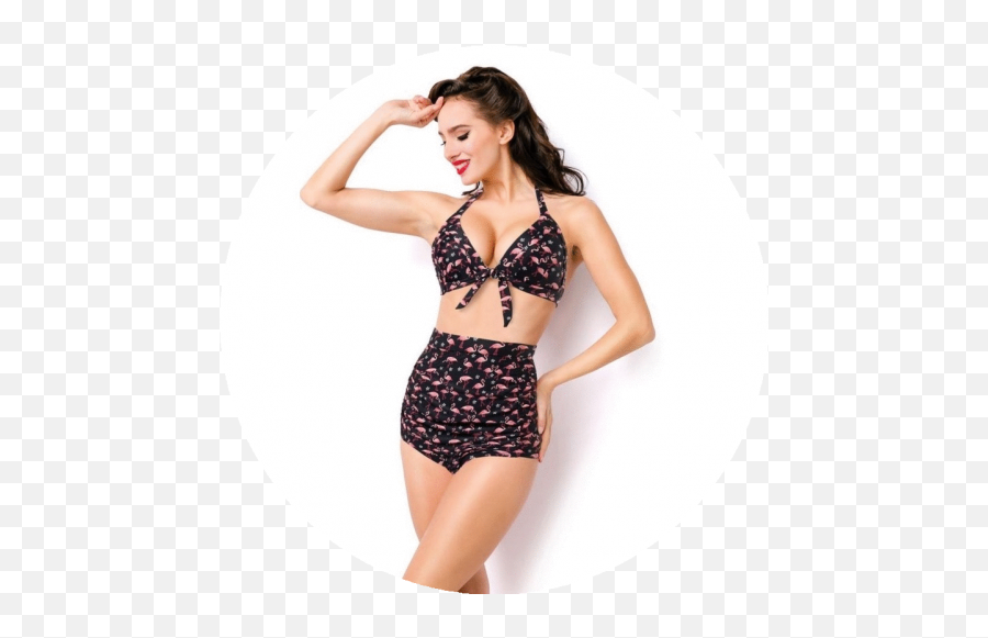 Retro Swimsuit Bikini With High Waist And Print Flamingo - Swimsuit Png,Bikini Model Png