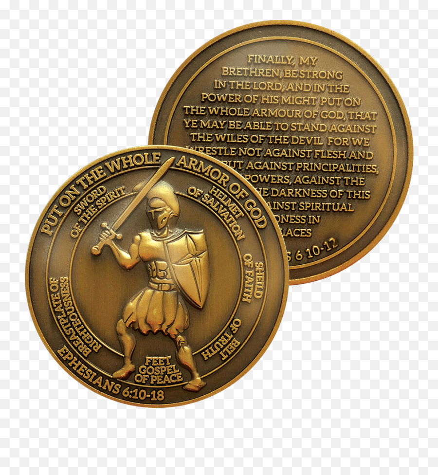Armor Of God Antique Gold Plated Christian Challenge Coin - Ephesians 61018 Armor Of God Coin Png,Armored Warfare Icon