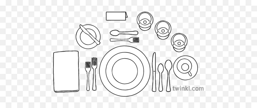Place Setting Black And White Illustration - Twinkl Png,Place Setting Png