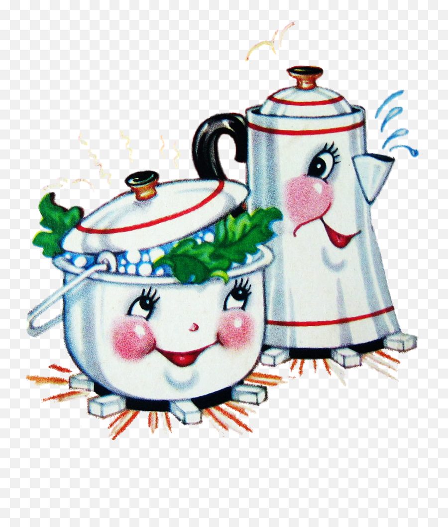 Anthropomorphic Kitchen Coffee Pot And Cooking - 2 X 3 Vintage Friend Valentine Cards Png,Coffee Pot Png