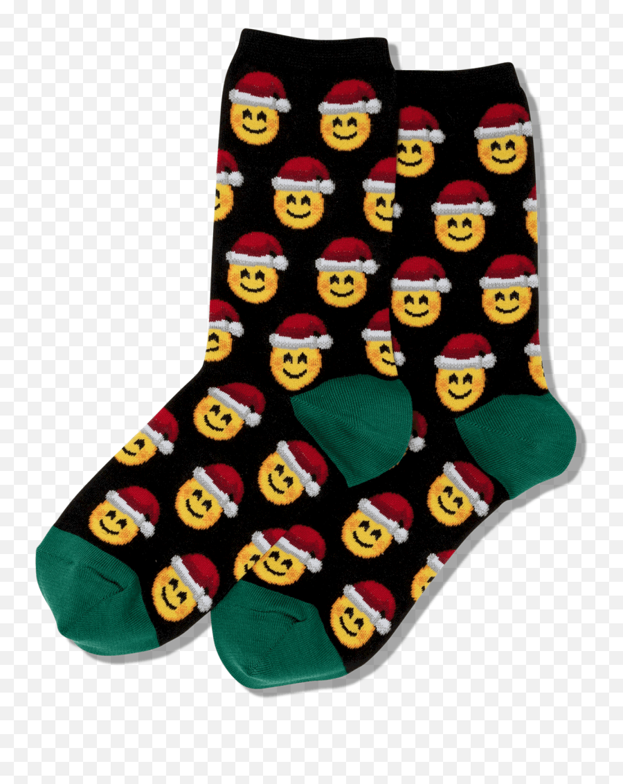 Womenu0027s Santa Smile Emoji Socks - Black Sock Png,Smile Emoji Png