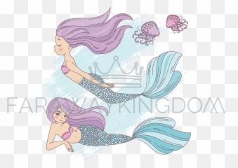 Mermaid Life Cartoon Travel Tropical Vector Illustration Set - Illustration Png,Mermaid Png