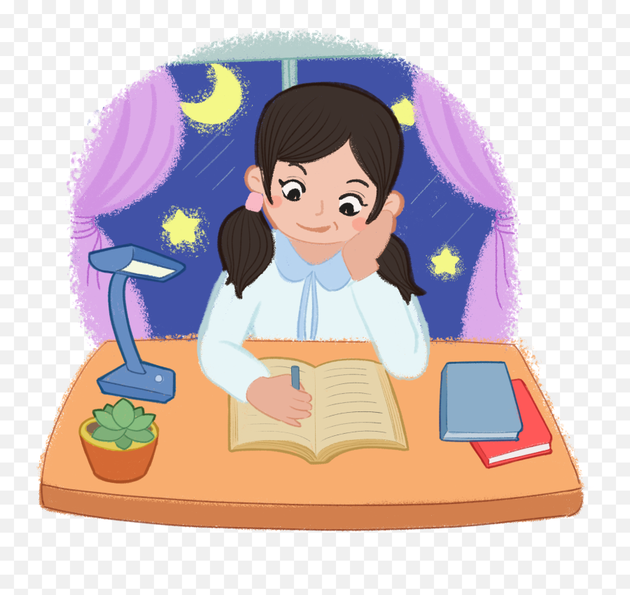 Download Illustration Review Exam Girl Png And Psd - Cartoon Girl Studying  For Exams Cartoon,Girl Cartoon Png - free transparent png images -  